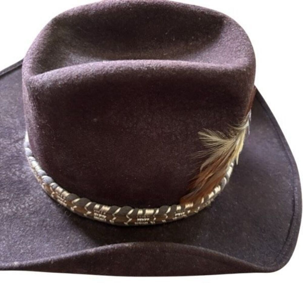 Miller Brothers Western Wear Size 7 1/8 Feathered Brown Wool Cowboy Hat - Picture 5 of 12